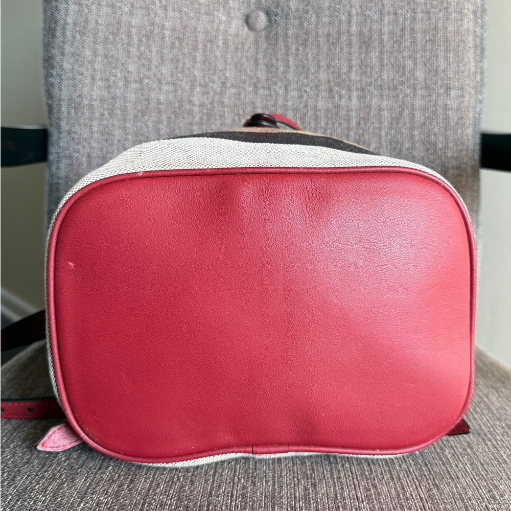 Burberry Beige Canvas Backpack with Red Heart Print and Red Leather Trim - Picture 8 of 16
